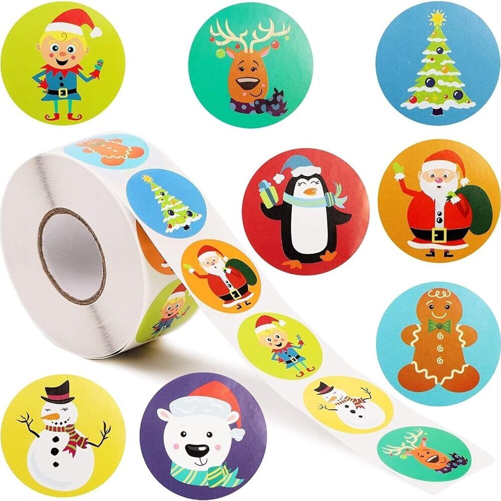 Winter Stickers for Kids Roll - 1,000-Piece 1.5-Inch Round Multicolor - Self-Adh